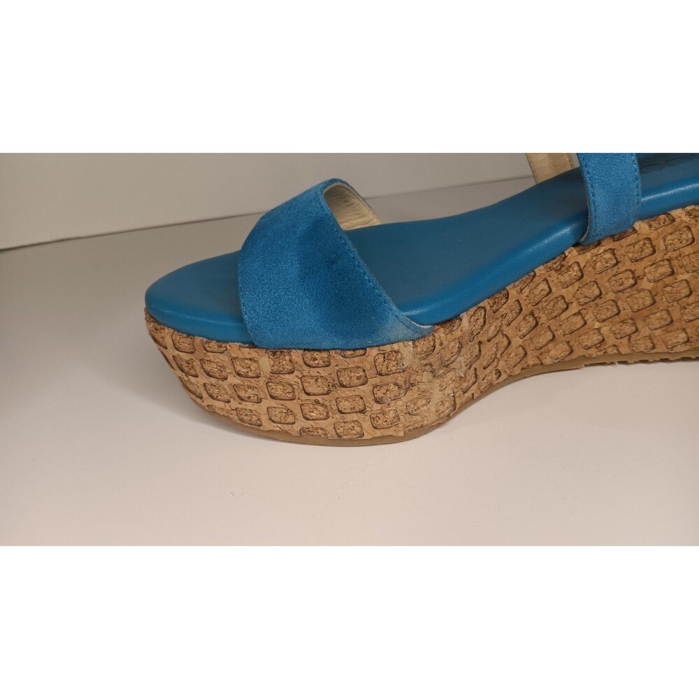 Jimmy Choo Wedge Sandals Blue Suede Cork Espadrilles Made in Spain Size 38 - Picture 7 of 16